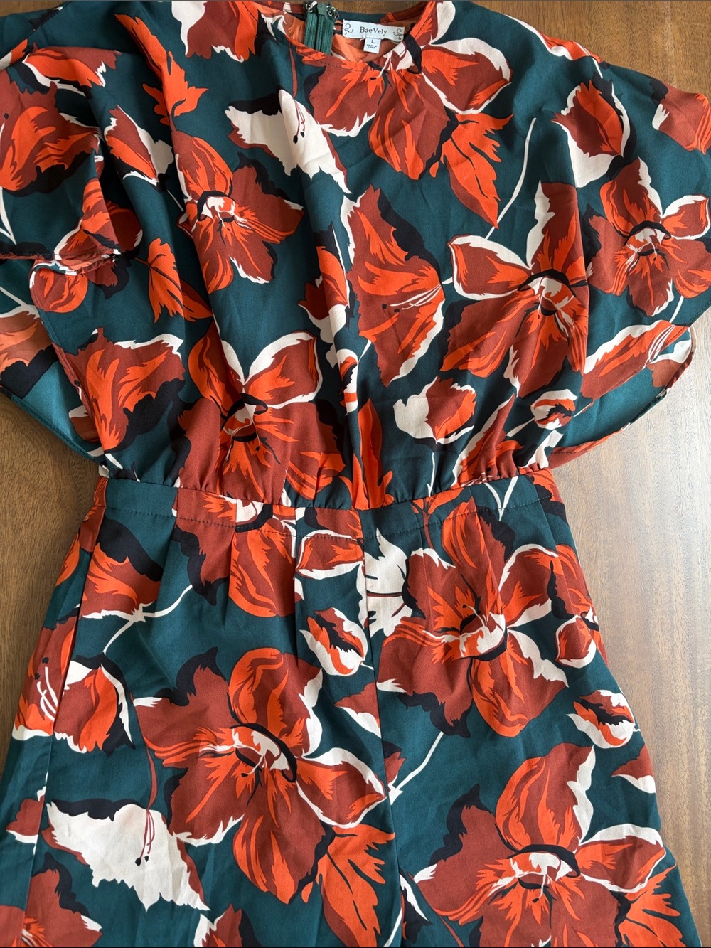 Floral Wide-Leg Jumpsuit in Teal & Rust - Picture 5 of 7